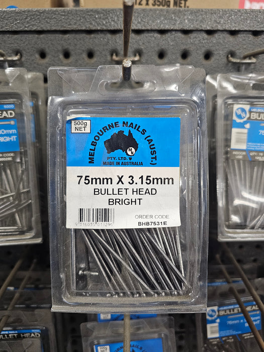 70mm x 3.15mm Bullet Head Nails BRIGHT