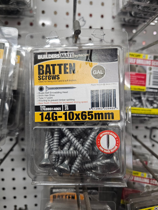 14G - 10x65mm Bugle Batten Screws Galvanised (Box 25)