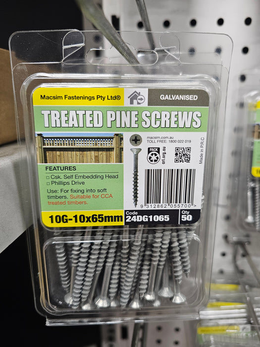 10G - 10x65mm Treated Pine Galvanised Screws