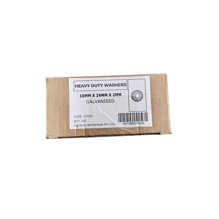 10mm x 24mm x 2mm Galvanised Washers (Box 100)