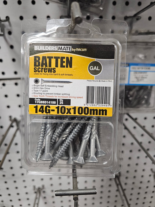 14G - 10x100mm Bugle Batten Screws Galvanised (Box 25)