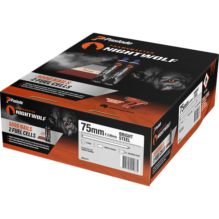 (Hardware) PASLODE NIGHTWOLF 75X3.06MM BRIGHT GAS NAILS