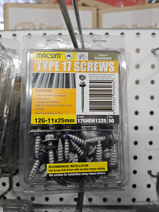 12G - 11x25mm Type 17 Roofing Screws Galvanised